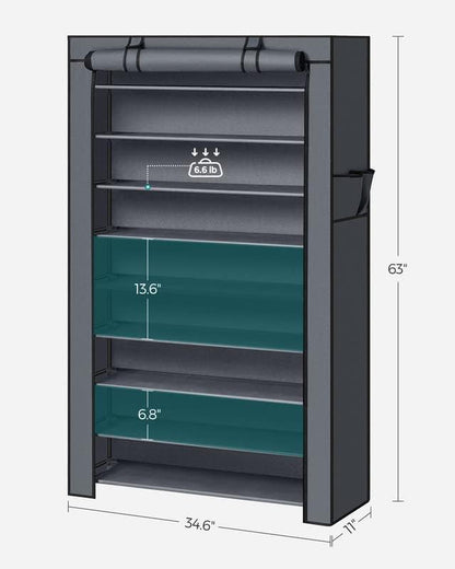SONGMICS Shoe Rack with Non-Woven Fabric Cover, 9 Tier Storage Shelf for 40-50 Pairs of Shoes, Entryway, Suitable for Sneakers, High Heels, Flats, and Boots, Grey RXJ36G01