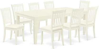 East West Furniture LGDA9-LWH-C 9 Piece Dining Table Set Includes a Rectangle Dinner Table with Butterfly Leaf and 8 Linen Fabric Dining Room Chairs, 42x84 Inch, Linen White