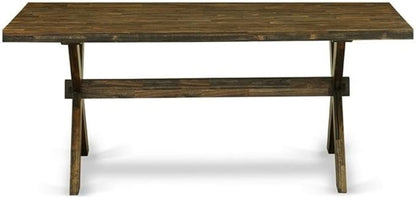 East West Furniture X777MZ716-6 6 Piece Dining Table Set Contains a Rectangle Dining Room Table with X-Legs and 4 Dark Khaki Linen Fabric Parson Chairs with a Bench, 40x72 Inch, Multi-Color