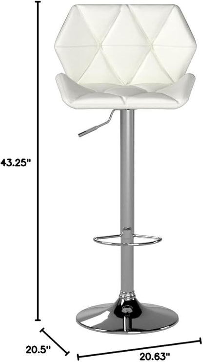 Roundhill Furniture Glasgow Contemporary Tufted Adjustable Height Hydraulic White Bar Stools, Set of 2