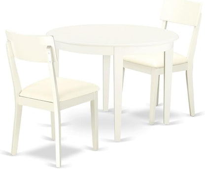 East West Furniture BOAD3-LWH-LC 3 Piece Dining Table Set for Small Spaces Contains a Round Kitchen Table and 2 Faux Leather Kitchen Dining Chairs, 42x42 Inch, Linen White
