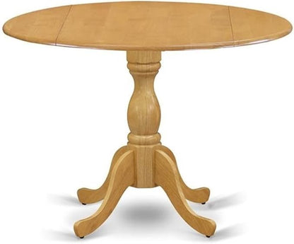 East West Furniture DMAB5-OAK-04 5 Piece Dining Set Includes a Round Dining Room Table with Dropleaf and 4 Light Tan Linen Fabric Upholstered Parson Chairs, 42x42 Inch, Oak