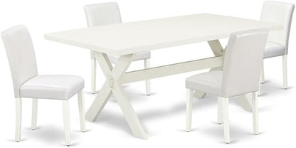 East West Furniture X027AB264-5 5 Piece Dining Table Set Includes a Rectangle Dining Room Table with X-Legs and 4 White Faux Leather Parsons Chairs, 40x72 Inch, Multi-Color