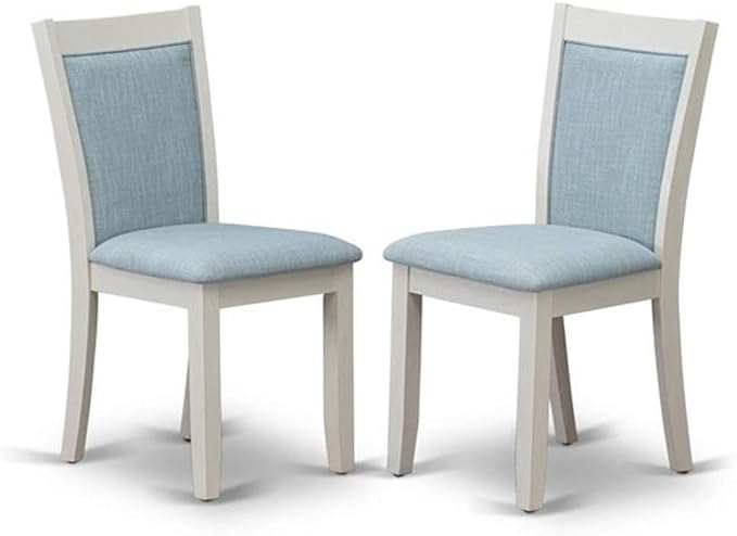 East West Furniture X097MZ015-6 6 Piece Dining Room Table Set Contains a Rectangle Kitchen Table with X-Legs and 4 Baby Blue Linen Fabric Parson Chairs with a Bench, 40x72 Inch, Multi-Color