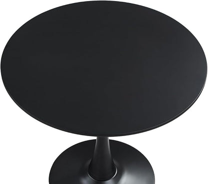31.2" Tulip Dining Table, Black, Perfect for 2-4 People, Mid-Century Modern Style, Round MDF Top with Sturdy Base for Dining Room, Living Room, Cafe