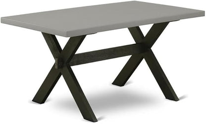 East West Furniture X696FR102-7 7 Piece Modern Dining Table Set Consist of a Rectangle Wooden Table with X-Legs and 6 Light Beige Linen Fabric Upholstered Chairs, 36x60 Inch, Multi-Color