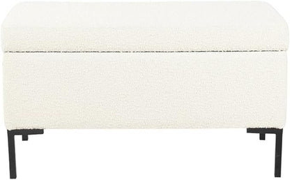 HomePop Upholstered Storage Bench with Metal Leg Home Décor|Bench with Storage for Living Room & Entryway - Cream Boucle