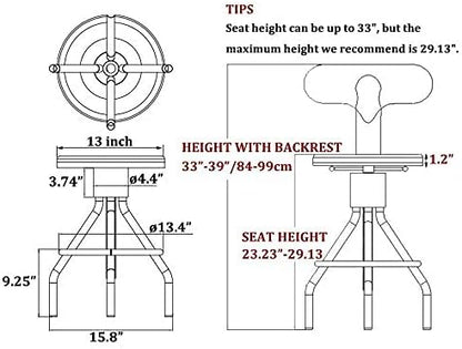 LOKKHAN Set of 2 Rustic Industrial Bar Stool-24-30 Adjustable Metal Swivel Wooden Top Barstools-Counter Height Extra Tall Bar Height-Vintage Farmhouse Kitchen Breakfast Cafe Stool-with Backrest