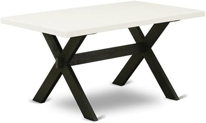 East West Furniture X626VE650-6 6 Piece Dining Set Contains a Rectangle Dining Room Table with X-Legs and 4 Dark Gotham Linen Fabric Parson Chairs with a Bench, 36x60 Inch, Multi-Color