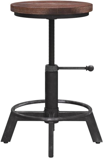 Set of 2-Industrial Bar Stool-Counter Height Chairs- Swivel Wooden Seat- Adjustable 15.2-21"