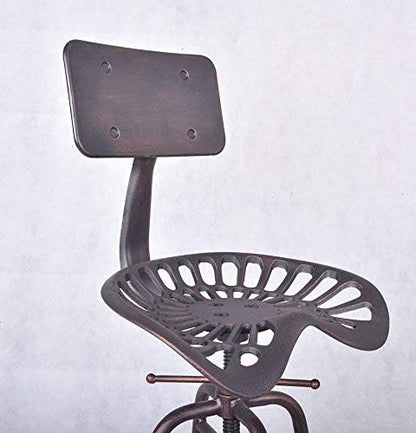 Diwhy Industrial Design Metal Adjustable Height Backrest Chair Vintage Tractor Saddle Bar Stool (Copper)
