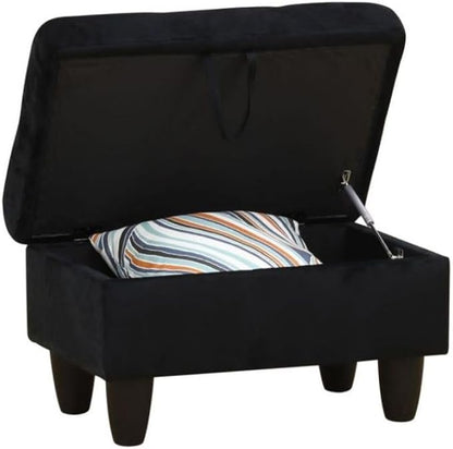 Black L-Shaped 3-Piece Flannel Sofa with Storage Ottoman Set, Sectional Couch Sofa Set for Living Room, Office, Small Space