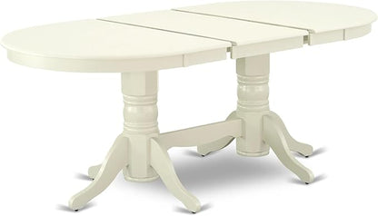 East West Furniture VAAS9-LWH-42 9 Piece Kitchen Table Set Mid-Century Includes A Dining Table and 8 Beige Red Polyester Fabric Upholstered Dining Chairs with Stylish Back- Linen White Finish
