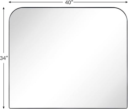34x40'' Large Matte Black Arched Mantel Mirror Rounded Corner Wall Mirror for Bathroom, Living Room or Powder Room