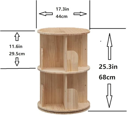 Heehee Wooden Rotating Bookshelf 360 Display Floor Standing Bookcase Storage Rack for Kids&Adults Multi-Functional Bookshelf Organizer (2-Tier)