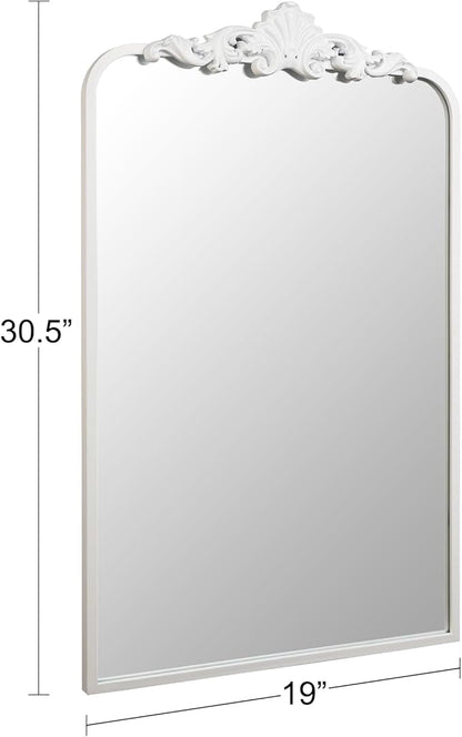 Ruomeng Traditional Wall Mirror, White Bathroom Mirror Baroque Inspired Wall Décor, Framed Mirror for Vanity Entryway and Living Room, 19” x 30.5”