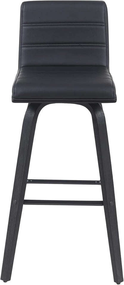 Vienna Modern Swivel Bar Height Stool with Black Faux Leather Seat and Black Brushed Wood Frame Set of 4