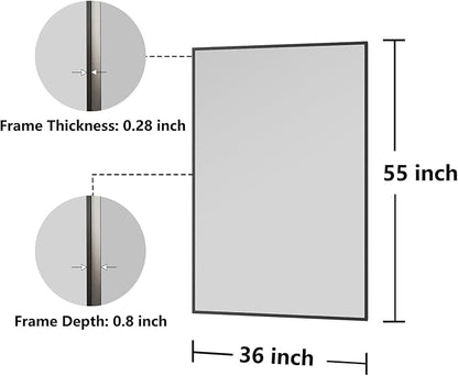 Bathroom Mirror 36x55 Black Bathroom Wall-Mounted Mirrors, Modern Vanity Mirror for Bedroom, Living Room, Aluminum Alloy Frame Allow to Hang Horizontally or Vertically