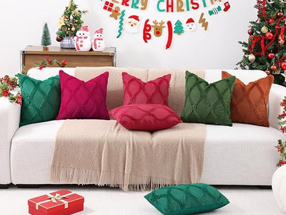 decorUhome Throw Pillow Covers 24x24 Inch Set of 2, Soft Plush Faux Fur Wool Burgundy Couch Pillow Covers, Decorative Neutral Pillow Cases for Bed Sofa Living Room Home Decor