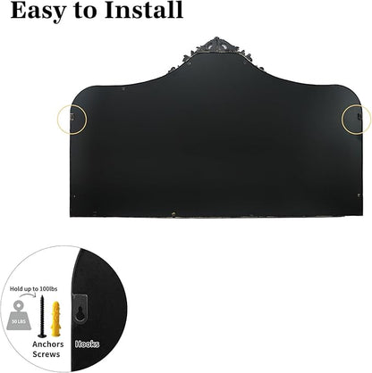 G-LEAF Vintage Baroque Mirror 48"X30", Victorian Antique Mirror with Black Brush Gold Ornate Metal Frame for Fireplace Entryway Living Room Hallway Bathroom