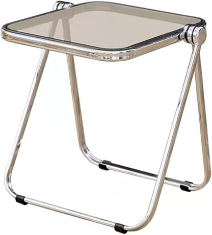 16.2" × 14.1" Acrylic Folding Table, Small Lightweight End Table for Living Room, Bedroom and Small Room, Sturdy Metal Frame with No Assembly Required, Space-Saving Storage Design (Grey)