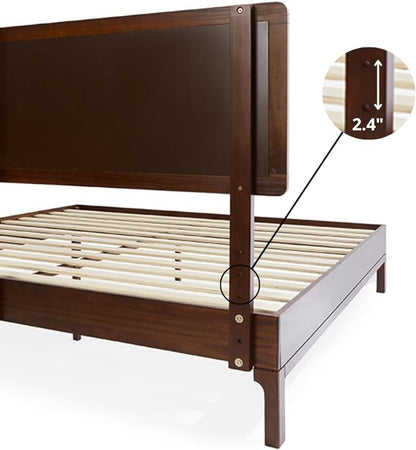 Bme Nipe King 14 Inch Bohemian Bed Frame with Adjustable Wicker Headboard - Rustic & Vintage Unique Style with Acacia Wood - No Box Spring Needed - Easy Assembly - Walnut