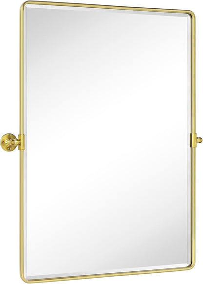 TEHOME 30x40'' Brushed Gold Pivoting Bathroom Vanity Mirror 40x30'' Brushed Brass Metal Framed Rectangle Tilting Beveled Vanity Mirrors for Wall