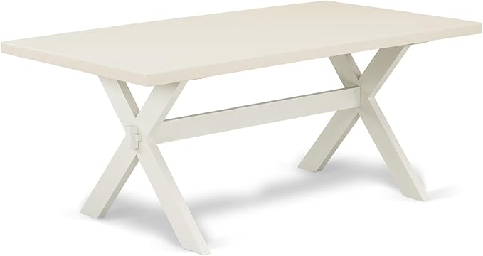 East West Furniture X027VE215-6 6 Piece Dinette Set Contains a Rectangle Dining Table with X-Legs and 4 Baby Blue Linen Fabric Parson Chairs with a Bench, 40x72 Inch, Multi-Color
