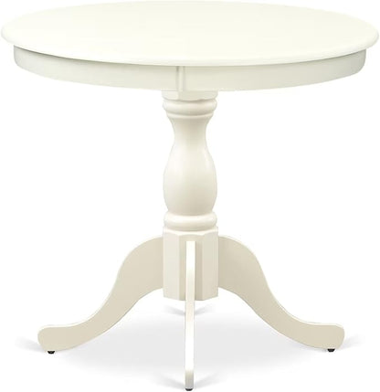 East West Furniture AMGR3-LWH-W 3 Piece Dinette Set for Small Spaces Contains a Round Kitchen Table with Pedestal and 2 Dining Room Chairs, 36x36 Inch, Linen White
