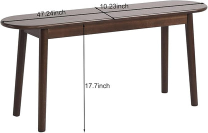 Walnut Solid Wood Bench, 47.3" L – Narrow Mid-Century Wooden Bench for Entryway, Kitchen, Dining, Bedroom & Shoe Storage