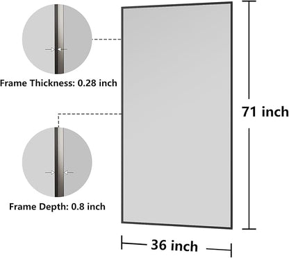 Bathroom Mirror 36x71 Black Bathroom Wall-Mounted Mirrors, Modern Vanity Mirror for Bedroom, Living Room, Aluminum Alloy Frame Allow to Hang Horizontally or Vertically