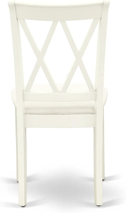 East West Furniture HBCL5-LWH-C 5 Piece Dining Table Set for 4 Includes a Round Kitchen Table with Pedestal and 4 Linen Fabric Dining Room Chairs, 42x42 Inch, Linen White