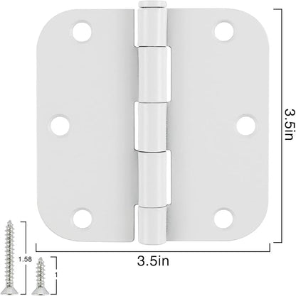 3 Pack White Door Hinges 3.5" Interior Hardware for Doors 3 1/2 Inch Rounded 5/8"Radius Non Removable Pin Bedroom Hinge Bulk Heavy Duty Steel Bisagra De Puerta Blanca Gate Decor Accessories No Squeak