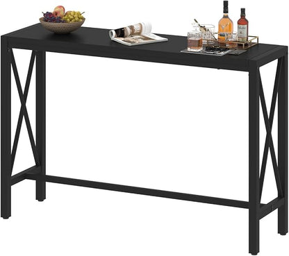 BON AUGURE Bar Table, 55 in Counter Height Pub Table, Tall Narrow Behind Couch Sofa Table, High Top Wood Long Console Tables for Home, Living Room (Black Oak)
