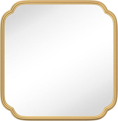 Gold Bathroom Mirror for Wall 24" x 24" Modern Rounded Corner Square Mirror with Non-Rusting Iron Metal Framed Bathroom Vanity Mirror for Over Sink Wall Decor Horizontal/Vertical