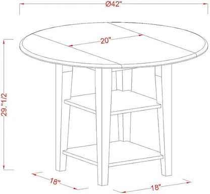 East West Furniture SUPL5-BMK-W 5 Piece Dining Room Table Set Includes a Round Kitchen Table with Dropleaf & Shelves and 4 Dining Chairs, 42x42 Inch, Buttermilk & Cherry
