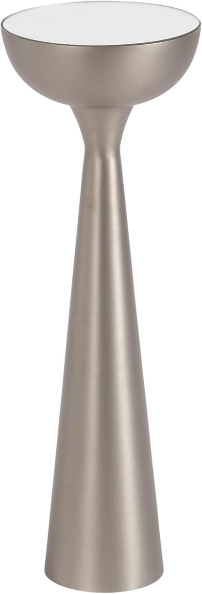 Kate and Laurel Chandon Mid-Century Sophisticated Drink Table; 8 x 8 x 23; Antique Nickel; Glam Sculptural Plant Pedestal Table for Use as Antique Mini Table or Bathtub Accent Table