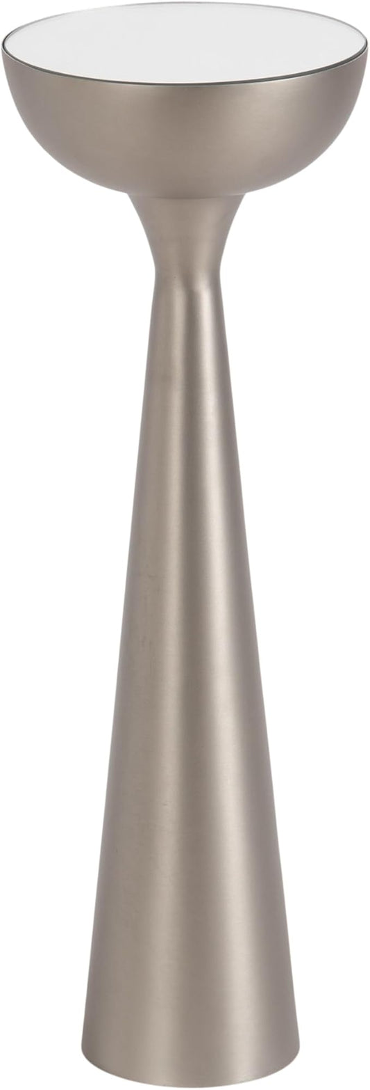Kate and Laurel Chandon Mid-Century Sophisticated Drink Table; 8 x 8 x 23; Antique Nickel; Glam Sculptural Plant Pedestal Table for Use as Antique Mini Table or Bathtub Accent Table