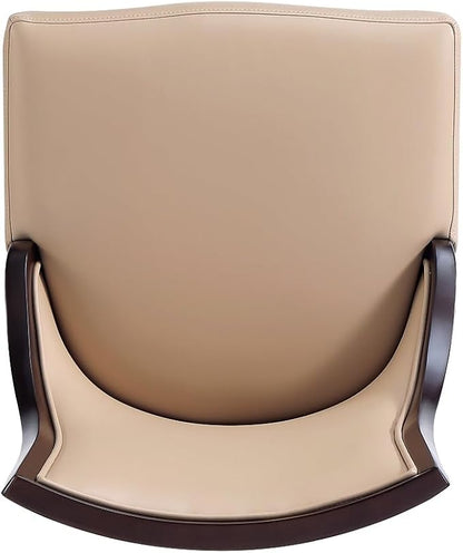 Manhattan Comfort Grand Avenue Faux Leather Dining Chairs, Parsons Accent Furniture with Padded Wingback Seat and Solid Beech Wood Frame, Set of 4, Tan