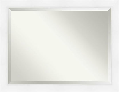 Amanti Art White Bathroom Mirror for Over Sink, 36x46 Sloped White Rectangle Vanity Mirror, X-Large Modern Contemporary Frame, Hangs Horizonally and Vertically, Bathroom Wall Decor, Beveled Edge