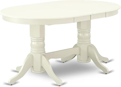 East West Furniture VAAB7-LWH-02 7 Piece Modern Dining Table Set Consist of an Oval Wooden Table with Butterfly Leaf and 6 Light Beige Linen Fabric Parsons Chairs, 40x76 Inch, Linen White