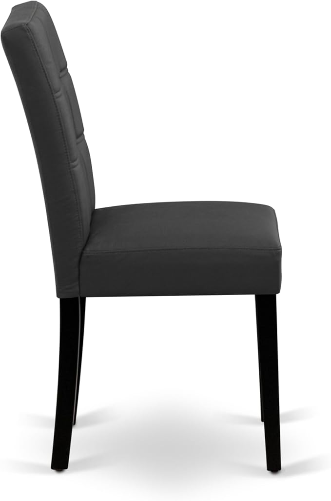 East West Furniture DLAS3-BLK-12 3 Piece Dining Table Set contain A Wood Table and 2 Dark Gray Polyester Fabric Dinner Chairs with Stylish Back- Black Finish