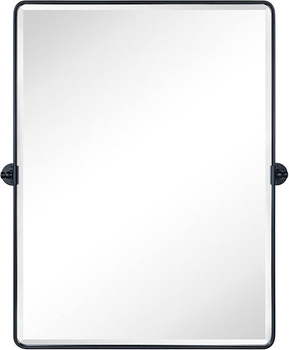 TEHOME 30x40 Pivot Mirror Matt Black Tilt Bathroom Vanity Mirror Large Black Metal Framed Rectangle Tilting Beveled Vanity Mirrors for Wall, Vertical Hanging