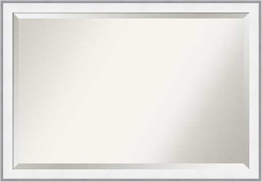 Amanti Art Bathroom Mirror for Over Sink, 27x39 Maya White Silver Rectangle Vanity Mirror, Large Modern Contemporary Frame, Hangs Horizonally and Vertically, Bathroom Wall Decor, Beveled Edge