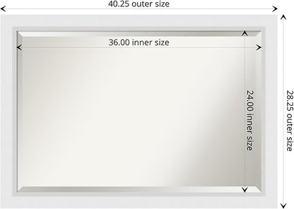 Amanti Art White Bathroom Mirror for Over Sink, 28x40 Blanco White Rectangle Vanity Mirror, Large Modern Contemporary Wood Frame, Hangs Horizonally and Vertically, Bathroom Wall Decor, Beveled Edge