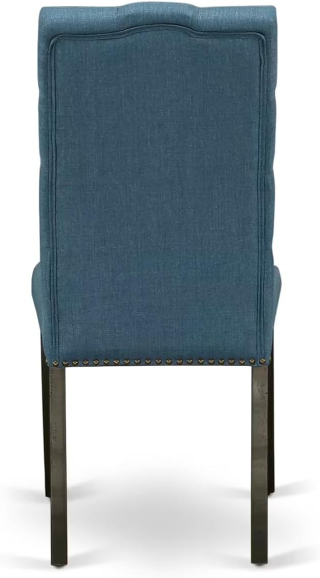 East West Furniture V697EL121-5 5 Piece Dinette Set Includes a Rectangle Dining Room Table with V-Legs and 4 Blue Linen Fabric Upholstered Parson Chairs, 40x72 Inch, Multi-Color