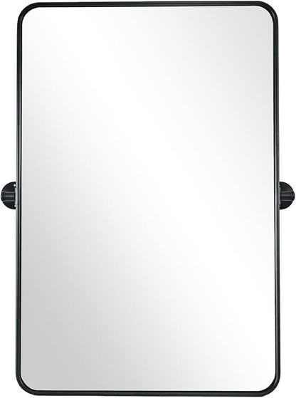 ANDY STAR Pivot Mirror, 22" x 30" Black Tilt Mirror for Bathroom with Rounded Corner Tube Metal Frame Design, Black Vanity Rectangle Bathroom Mirror for Over Sink, Hangs Vertically Farmhouse Style