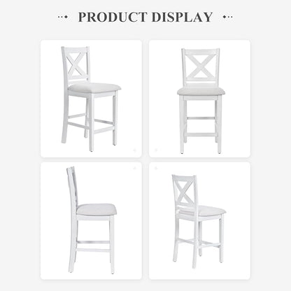 COLAMY Counter Height Bar Stools Set of 4, Kitchen Island Stools with Cross Back, Upholstered Counter Stools with Wood Legs, Modern Wooden Bar Stools for Kitchen Dining Room Bar, Grey White Wash
