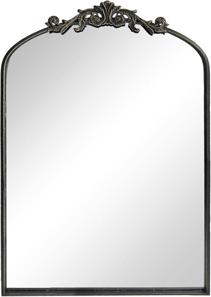 Wall Mirror Window Decorative Traditional Mirrors Antique Arched Farmhouse for Living Room Bedroom Entryway Bathroom Vanity (36 * 24 * 1.2, Black)