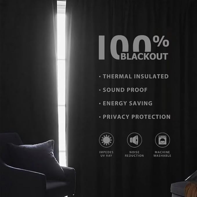 Joydeco Natural Linen Curtains 120 inch Length 2 Panels Set Burg 100% Blackout Patio Door Curtain Room Darkening Sliding Door Curtains Thermal Insulated Back tab Rod Pocket(105x120 inch, Light Grey)